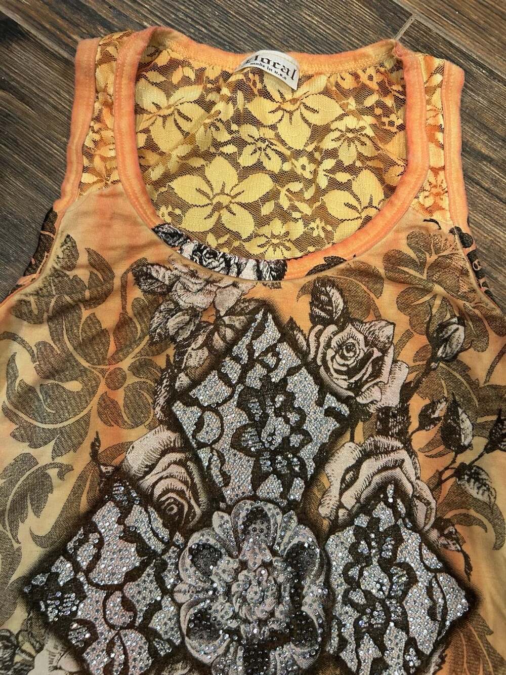 Y2K Vocal Rhinestone Embellished Lace Back Cross Graphic Tank Top - Picture 3 of 8